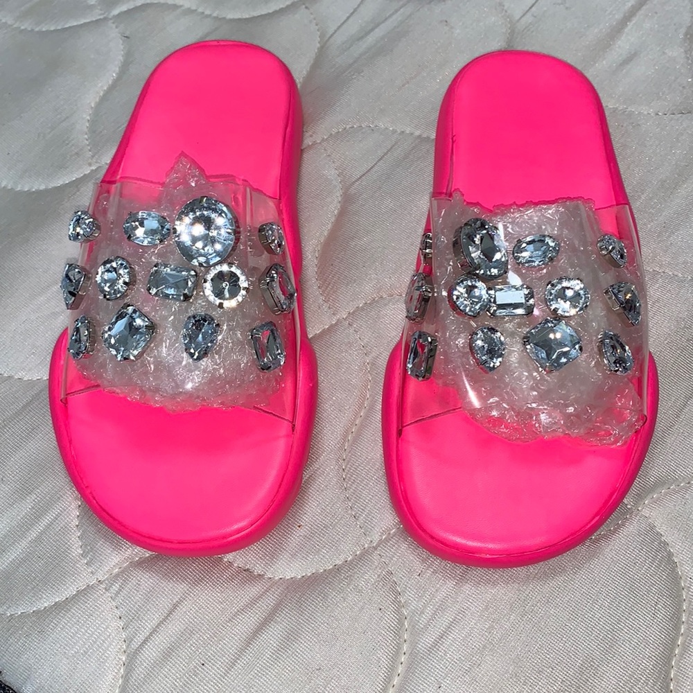 NEON PINK rhinestone slides